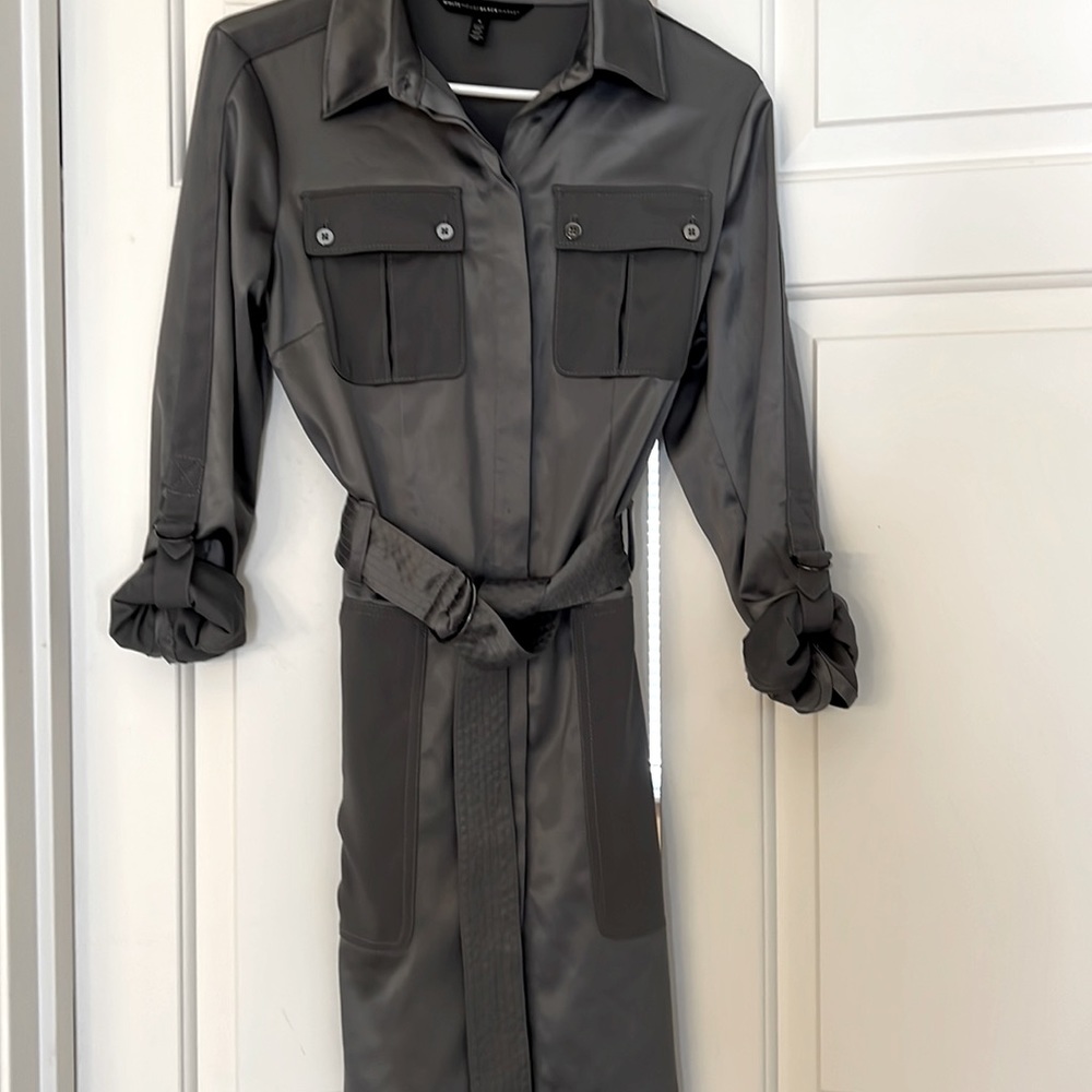 White House Black market silver shirt dress with D belt. Adjustable sleeves